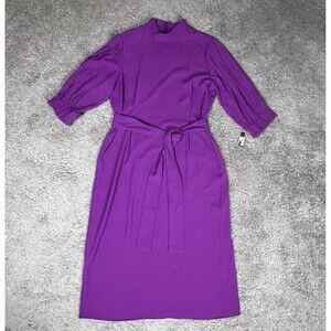 Halogen Purple High Neck Maxi Dress Belted Side Slit and Lantern Sleeves Sz 1X